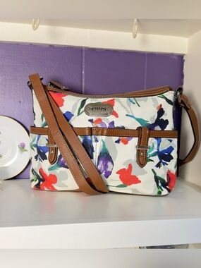 Chaps abstract floral crossbody bag w/pockets on front Women’s purses